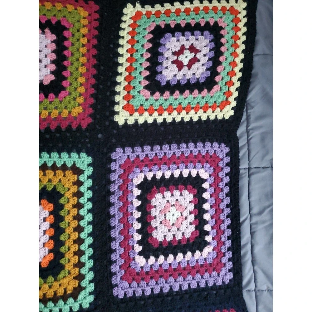 Handcrafted Crochet Granny Square Afghan Blanket Throw 48x72 colorful VTG